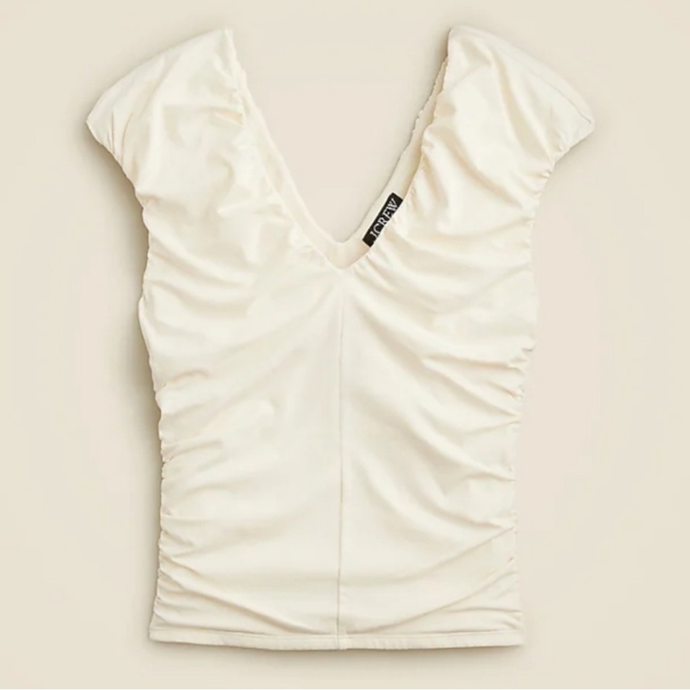 NWT J. Crew Ruched‎ V-Neck Top in cream stretch cotton blend, size Large